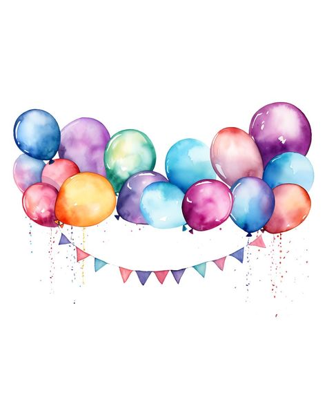 Watercolour Balloons, Balloon Images, Watercolor Balloons, Birthday Cards To Print, Simple Wedding Cards, Minnie Mouse Birthday Decorations, Illustration Kunst, Eid Stickers, Balloon Illustration