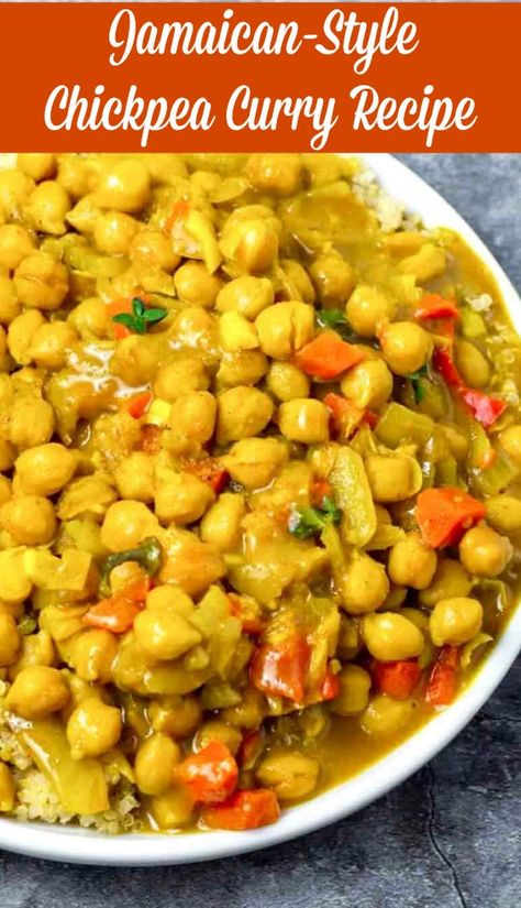 Chickpea Recipe, Vegan Chickpea Curry, Chickpea Curry Recipe, Jamaican Cuisine, Jamaican Dishes, Scotch Bonnet Pepper, Scotch Bonnet, Chickpea Recipes, Chickpea Curry