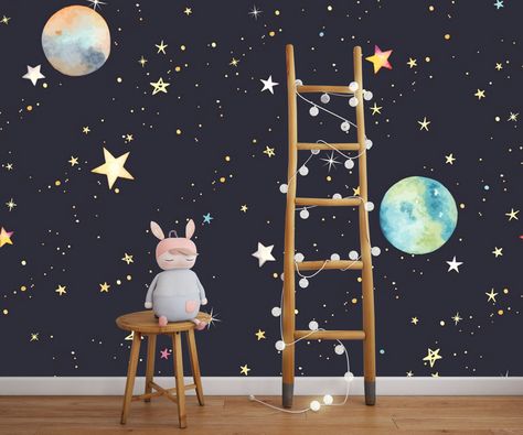 Room Wall Mural, Nursery Wall Murals, Wallpaper Companies, Professional Wallpaper, Planets Wallpaper, Space Nursery, Kids Room Wallpaper, Wallpaper Peel And Stick, Wallpaper Size