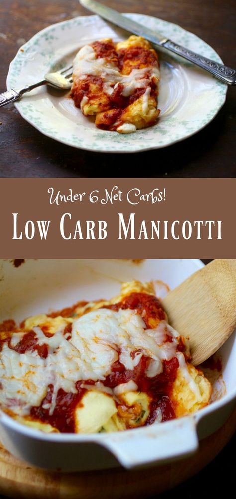 Low carb manicotti is filled with a creamy ricotta and basil mixture then baked under a blanket of marinara and Mozzarella. Just 5.8 net carbs.Lowcarb-ology.com via @Marye at Restless Chipotle Restless Chipotle, Manicotti Recipe, Meals Ideas, Pasta Fatta In Casa, Low Carb Eating, Low Carb Diet Recipes, Low Carbohydrate Diet, Low Carb Dinner Recipes, Low Carbohydrates