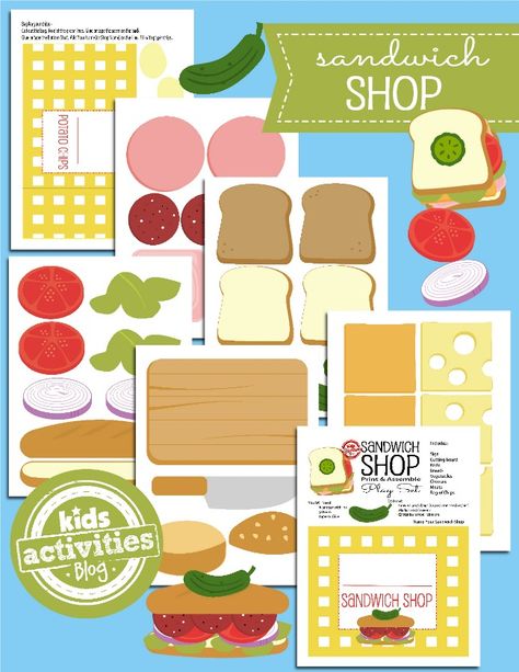 FREE!!!! Everything you need to open a {Paper} Sandwich Shop - oh my cuteness! Definitely using this for CH - sandwich, cheese, chips, chew, munch, crunchy, Will be wonderful for following directions too! Repinned by www.preschoolspeechie.com 3d Templates, Printable Toys, Dramatic Play Preschool, Sandwich Shop, Dramatic Play Centers, Sandwich Shops, Play Food, Dramatic Play, Paper Toys