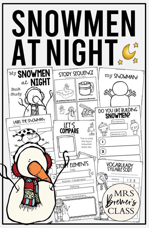 Snowmen at Night book activities unit with Common Core aligned literacy companion activities and a craftivity for winter in Kindergarten and First Grade Monthly Family Activities, Book Study Activities, Craft For Kindergarten, Winter Classroom Activities, Snowmen At Night, Literature Activities, Kindergarten Reading Activities, Winter Classroom, Kindergarten Books