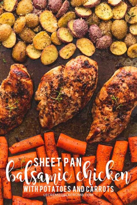 Sheet Pan Balsamic Chicken, Chicken With Potatoes And Carrots, Chicken With Potatoes, Sheet Pan Meals Chicken, Pan Chicken Recipes, Sheet Pan Dinners Chicken, Potatoes And Carrots, Easy Sheet Pan Dinners, Sheet Pan Suppers