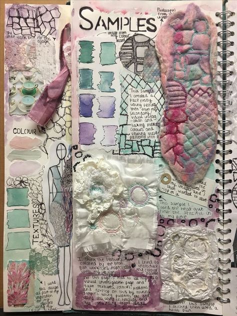 Fashion Design Sketchbook Inspiration, Textiles Samples Sketchbook, Fashion Gcse Art, Fashion And Textiles Sketchbook, Gcse Fashion Sketchbooks, Art Gcse Fashion, A Level Textiles Sketchbook Layout, A Level Fashion Sketchbook, Graphic Design Final Project Ideas