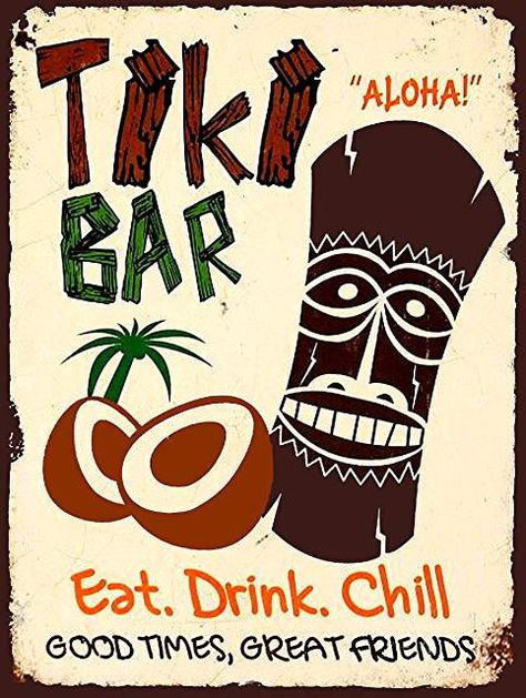 Diy Garden Bar, Tiki Signs, Tiki Bar Signs, Tiki Bars, Tiki Bar Decor, Tiki Lounge, Tiki Art, Retro Tin Signs, Vintage Tiki