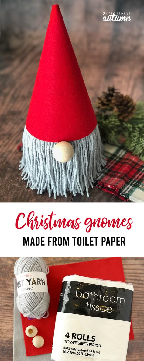 These adorable Christmas gnomes are made from a roll of toilet paper! Easy Christmas craft. Easy Christmas Craft, Christmas Toilet Paper, Easy Homemade Gifts, Christmas Crafts To Sell, Paper Christmas Decorations, Things Change, Christmas Paper Crafts, Toilet Paper Roll Crafts, Paper Roll Crafts