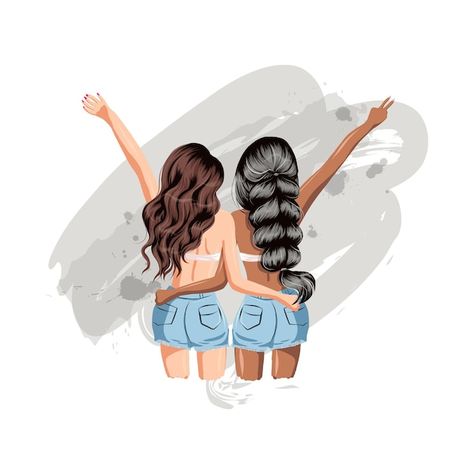 Iconic Duos Best Friends Cartoon, Friendship Day Photos, Sisters Day, National Sisters Day, Tiny Woman, Sister Day, Best Friends Cartoon, Friends Illustration, Girl Cartoon Characters