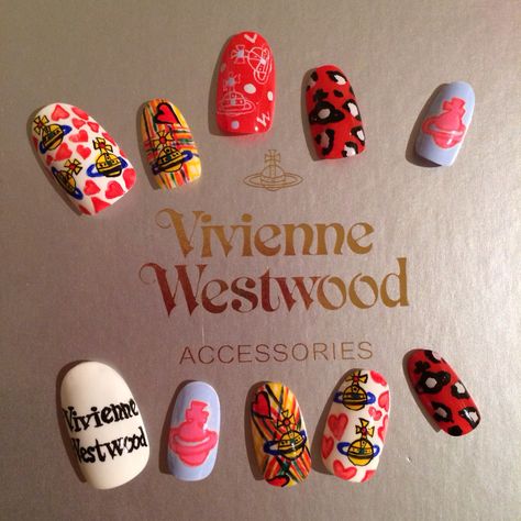 Westwood Nails, Vivienne Westwood Acrylic Nails, Red Nails Vivienne Westwood, Black Vivienne Westwood Nails, Vivienne Westwood Nails Art, Vividness Westwood Nails, Y2k Vivienne Westwood Nails, Vivienne Westwood Nails, Cross Nails