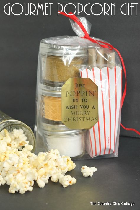 Gourmet Popcorn Gift -- add your seasoning mixes to mason jars for a great handmade gift in a jar! Jar Food Gifts, Gift In A Jar, Christmas Neighbor, Popcorn Gift, Gift Jar, Mason Jar Meals, Christmas Food Gifts, Gourmet Popcorn, Mason Jar Gifts