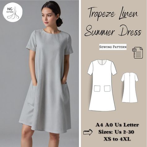 Linen Trapeze Summer Dress Sewing Pattern, Fairy Cottagecore Dress Pattern, Linen Dress, Trapeze Summer Dress Pattern, Vintage Dress, XS-4XL Size options include US Sizes from 2 to 30 and Standard Sizes from XS to 4XL, suitable for A4, A0, and US Letter size papers. Upon payment processing, receive automatic download links for the pattern files. Note that this is a digital product, not a finished item; you will receive zip files comprising both patterns and sewing instructions. Don't hesitate to Easy Linen Dress Pattern Free, Easy Linen Dress Pattern, Summer Dress Sewing Patterns Free, Linen Dress Pattern Free, Cottagecore Dress Pattern, Summer Dress Sewing Pattern, Summer Dress Sewing, Sewing Summer Dresses, Dress Pattern Vintage