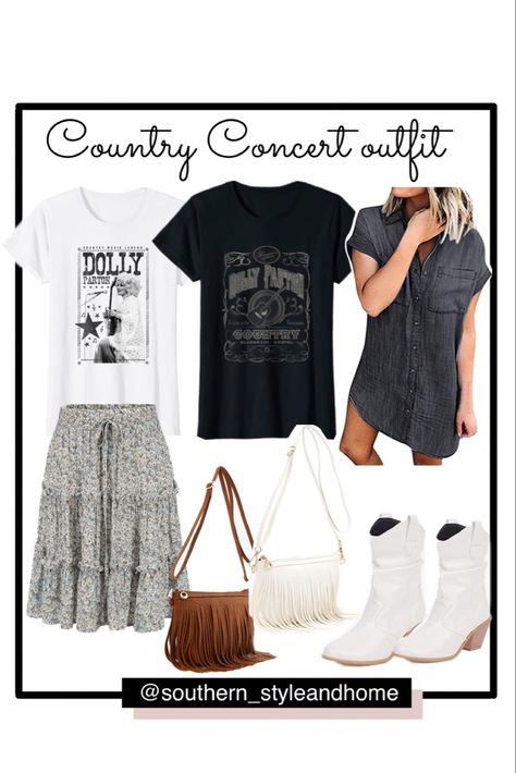 Country concert outfit ideas with skirt and cowgirl boots. Dolly Parton Concert Outfit, Nashville Outfits From Amazon, Nashville Concert Outfit Summer, Turnpike Troubadours Concert Outfit, Dixie Chicks Concert Outfit, Maternity Country Concert Outfit, Tim Mcgraw Concert Outfit, Country Rock Outfit, Lainey Wilson Concert Outfits