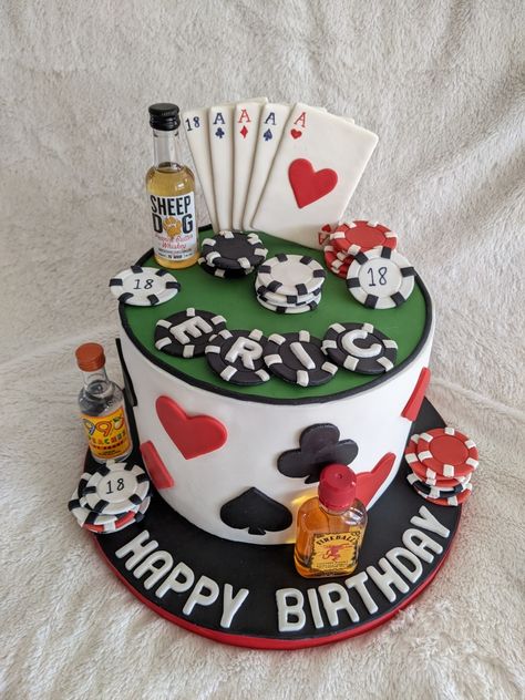 18th Birthday Poker Cake Poker Birthday Cakes For Men, Casino 21st Birthday Cake, Casino 30th Birthday Cake, Gambling Birthday Cake, Gambling Cake Ideas, Vegas Cake Ideas, Casino Theme Birthday Cake, Poker Birthday Cake, Poker Cake For Men