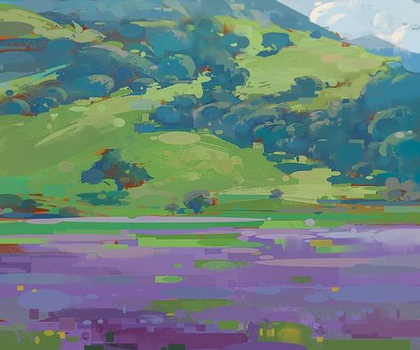 Tiffanie Mang’s Instagram profile post: “Going back to the basics for my students: a William Wendt landscape study demo using just the marquee tool, the ocassional smudge tool, and…” Tiffanie Mang, Landscape Study, Art Styles, The Basics, Landscape Art, Instagram Profile, Lavender, Digital Art, Drawings