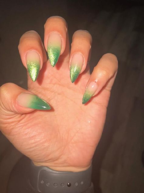 Cat Eye French Tips Nails, Green Ombre French Tip Nails, Green Moon Nails, Green Cat Eye French Tip Nails, Sage Green Cat Eye Nails, Green Cateye Nail Designs, Cat Eye Ombre French Nails, Light Green Cat Eye Nails, Cateye Nailart French Tip