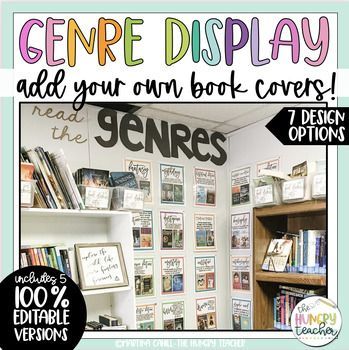 Creating your own unique and classroom-specific genre posters display or bulletin board display for your classroom is now easy! These genre posters come pre-filled with the genres and definitions and you will need to insert your own book covers. There are now also 100% editable versions of the posters includes so you can create your own additional posters. YOU WILL NEED TO INSERT YOUR OWN BOOK COVERS DUE TO COPYRIGHT ON BOOK COVERS. THERE IS A SIMPLE AND EASY TUTORIAL INCLUDED, AND THE POSTERS A Disney Library Bulletin Boards, Library Genre Displays, Genre Bulletin Boards, Library Bulletin Board Ideas, School Library Book Displays, Middle School Ela Classroom, Reading Strategies Posters, Genre Posters, School Library Displays