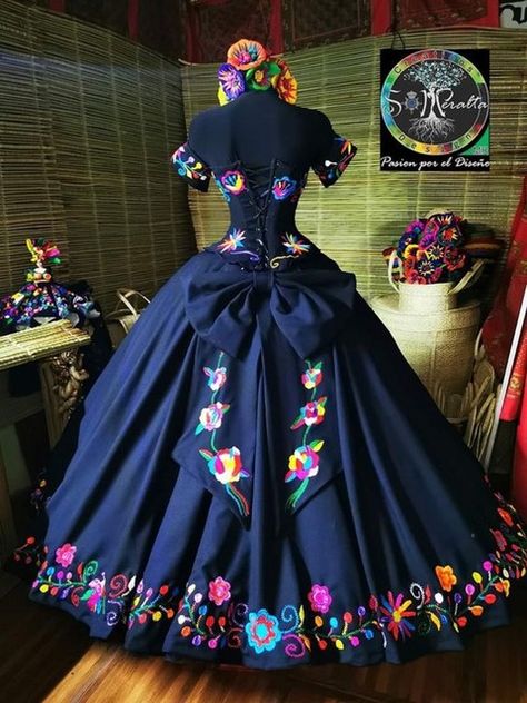 Mexican Theme Dresses, Navy Blue Quinceanera, Navy Blue Quinceanera Dresses, Blue Quinceanera Dress, Quinceanera Dresses Mexican, Vestido Charro, Xv Dresses, Blue Quinceanera, Mexican Quinceanera