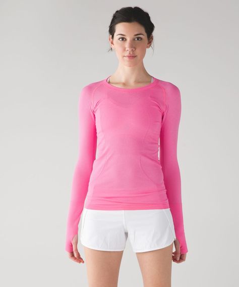 Lululemon Swiftly Tech Long Sleeve CrewHeathered Neon Pink Top Long Sleeve Outfit, Pink Top Long Sleeve, Hot Pink Lululemon, Pink Shirt Outfit, Lululemon Swiftly Tech Long Sleeve, Cropped Half Zip, Swiftly Tech Long Sleeve, Sports Outfits, Football Game Outfit