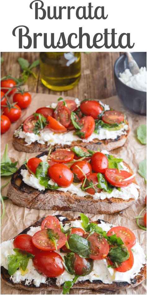 Italian Burrata Salad, Summer Italian Recipes, Appetizer Bruschetta, International Appetizers, Burrata Recipes, Burrata Bruschetta, Bruschetta Recipes, Italian Appetizers Easy, Burrata Recipe