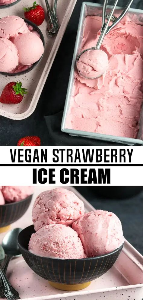 Vegan Strawberry Ice Cream, Vegan Ice Cream Recipes, Non Dairy Ice Cream, Strawberry Ice Cream Recipe, Vegan Ice Cream Recipe, Healthy Food Facts, Healthy Ice Cream, Vegan Ice Cream, Ice Cream Recipe