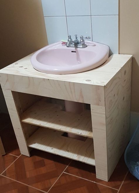 Diy Undersink Cabinet Bathroom, Pedestal Sink Cover Diy, Vanity Built Around Pedestal Sink, Cover Pedestal Sink, Build Around Pedestal Sink, Pedestal Sink Makeover Diy, Pedestal Sink Hack, Diy Pedestal Sink Storage, Pedestal Sink Storage Cabinet