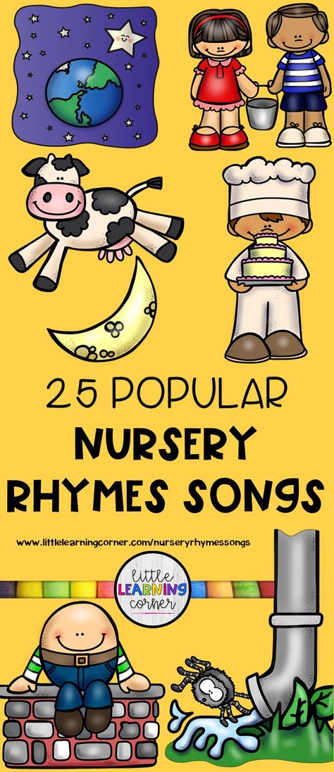 25 popular nursery rhymes songs for kids great for toddlers, preschool, kindergarten, and first grade. Build early language and reading skills. #poemsforkids #nurseryrhymes Nursery Rhymes For Kindergarten, Nursery Rhymes With Actions, Nursery Rhyme Songs For Preschool, This Old Man Nursery Rhyme, Nursery Songs For Toddlers, Nursery Rhyme Costumes For Teachers, Nursery Rhyme Dress Up, Nursery Rhymes Preschool Activities Free Printable, Nursery Rhyme Costumes For Kids