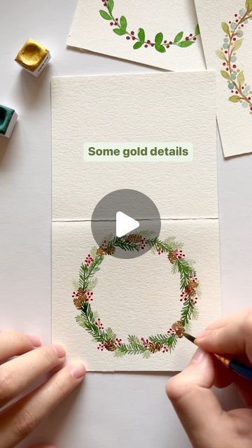 Pen And Ink Christmas Wreath, Christmas Wreaths Watercolor, Watercolour Christmas Wreath, Watercolor Wreath Tutorial, Christmas Wreath Watercolor, Watercolour Wreath, White Sakura, Easy Christmas Wreaths, Gold Watercolor