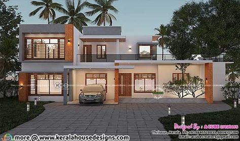 Modern Villa Design Architecture, Modern House Architecture Design, Architecture House Plans, Flat Roof House, Custom Floor Plans, Villa Design Architecture, Plans Architecture, Modern Villa Design, Kerala House Design