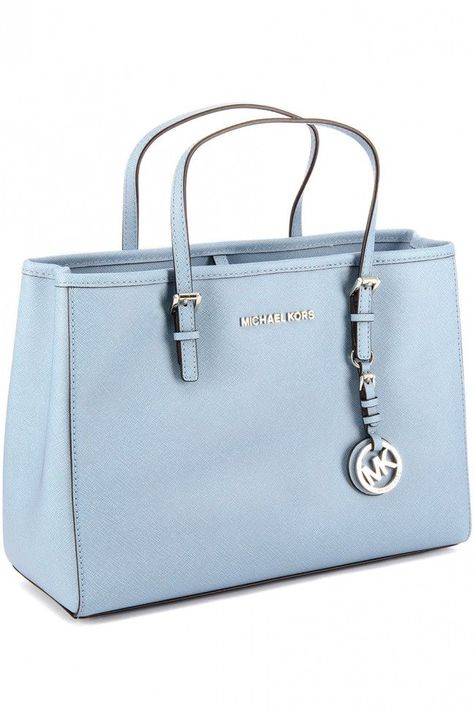 MICHAEL KORS JET SET TRAVEL POWDER BLUE Sac Michael Kors, Hand Bags For Women, Mk Handbags, Cheap Michael Kors, Handbag Stores, Handbag Outfit, Michael Kors Outlet, Blue Handbags, Mk Bags