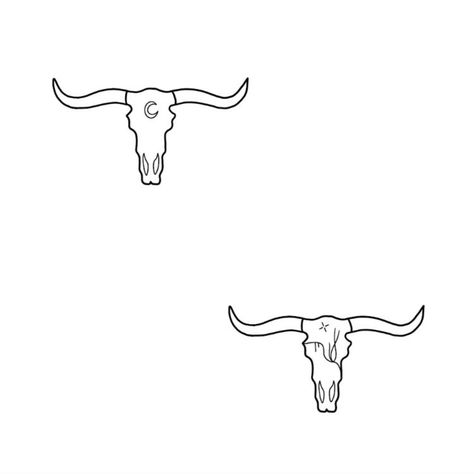 Long Horn Tattoo For Women Simple, Long Horn Tattoo Outline, Longhorn Line Tattoo, Cow Stick And Poke, Long Horn Drawing Simple, Simple Cow Skull Tattoo, Longhorn Doodle, Fine Line Longhorn Tattoo, Western Stick And Poke Tattoo