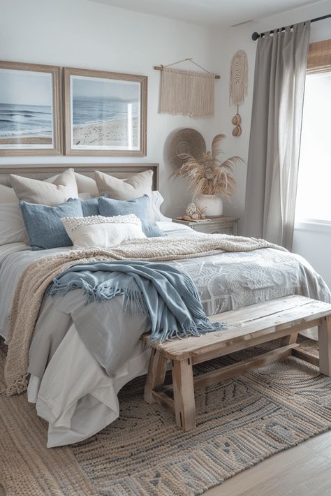 29 Grey Boho Bedroom Ideas 22 Comfort Ideas, Boho Coastal Bedroom, Luxury Dorm Room, Costal Bedroom, Beachy Bedroom, Deco Zen, Coastal Bedroom Decorating, Beachy Room, Boho Bedroom Ideas