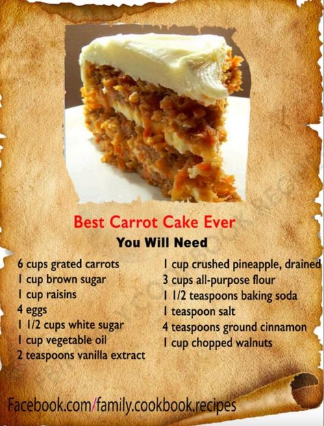 Recipes Carrot Cake, Carrot Cake Recipe Homemade, Carrot Cake Ingredients, Biscoff Recipes, Carrot Cake Recipe Easy, Cake Filling, Best Carrot Cake, Cakes Recipes, Homemade Cake