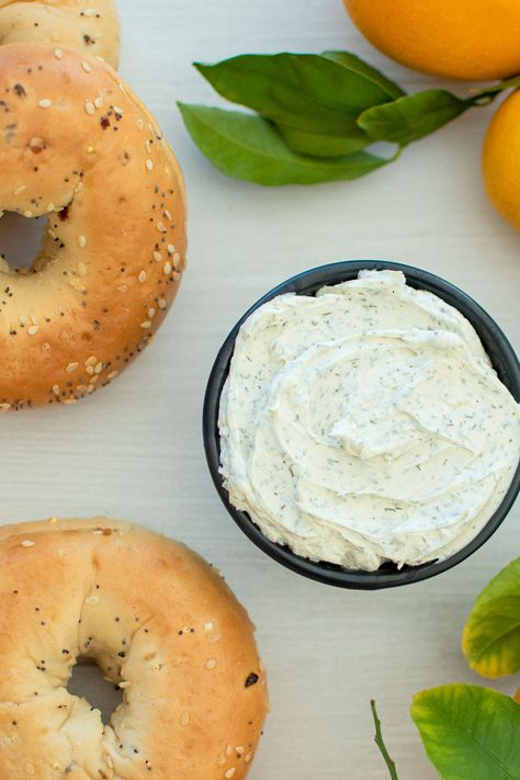 Dill Cream Cheese Spread - Easy Breakfast Recipe Whipped Dill Cream Cheese, Cream Cheese Spread For Bagels, Flavored Cream Cheese Recipes, Dill Cream Cheese Spread, Bagel Spread Recipes, Homemade Spreads, Cafe Items, Dill Cream Cheese, Flavored Cream Cheese