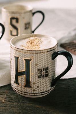 Tiled Margot Monogram Mug | Anthropologie Monogram Tile, Anthropologie Mugs, Favorite Things Party, Monogram Mug, Bathroom Accents, Name Mugs, Cheap Gifts, Luxe Gifts, 50th Gifts