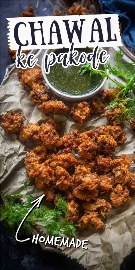 Chawal Ke Pakode or Rice Pakora is a wonderful teatime snack, best enjoyed with warm tea on a cold wintry day. Here is how to make it. Pakode Recipe, Pakora Recipes, Chaat Masala, Desi Food, Tea Time Snacks, Indian Street Food, Evening Snacks, Ramadan Recipes, Yummy Lunches