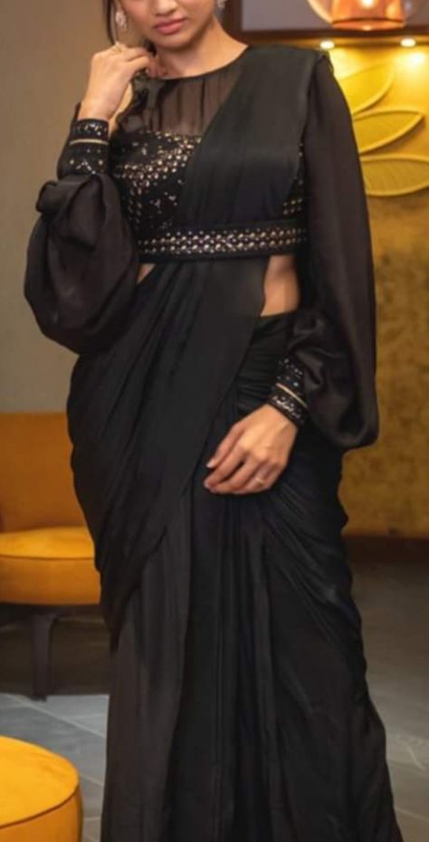 Black Ready To Wear Saree, Black Dress Indian, Ready Saree, Pant Saree, Western Dresses For Girl, Sarees For Girls, Simple Saree Designs, New Saree Blouse Designs, Fancy Sarees Party Wear