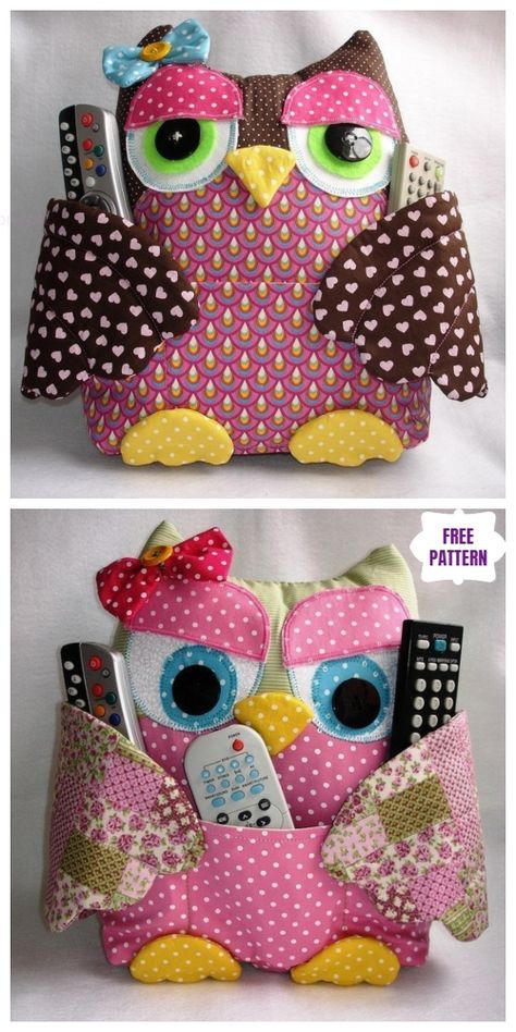 Fabric Owl Pillow with Free Pattern Diy Owl Pillows, Owl Pillow Pattern, Owl Sewing Patterns, Fabric Owl, Stuffed Owl, Bird Craft, Owl Craft, Owl Sewing, Owl Cushion