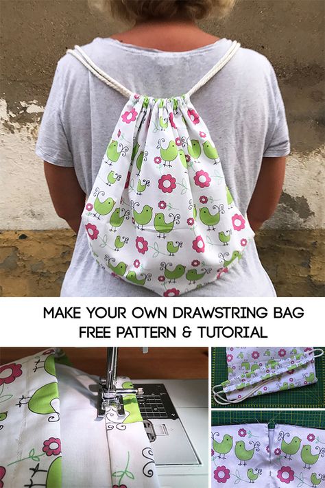 How to Make a Drawstring Bag - Miss Daisy Patterns Drawstring Backpack Tutorial, Drawstring Backpack Pattern, Make A Drawstring Bag, Diy Backpack Pattern, Drawstring Bag Diy, Drawstring Bag Tutorials, Drawstring Bag Pattern, Tote Bag Pattern Free, Diy Backpack