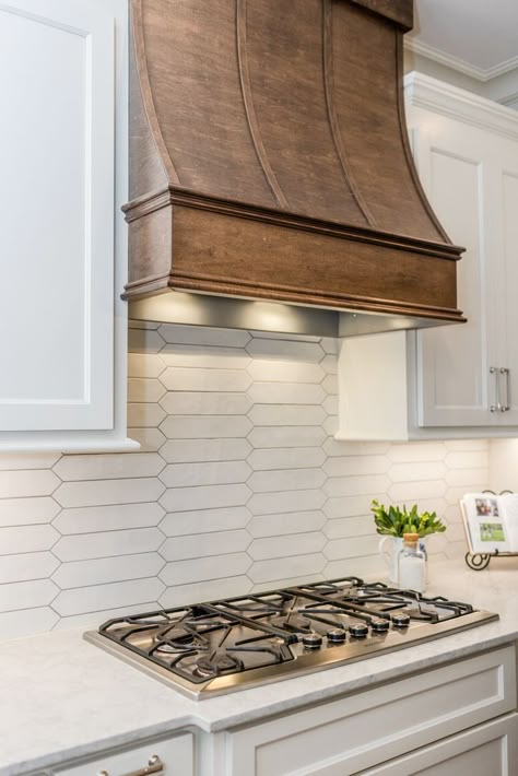 Alder Stain Colors, White Natural Wood Kitchen, Kitchen New Build, Stove Vent Hood, Picket Tile, River House Ideas, White Kitchen Designs, Hood Vents, Coastal Kitchens