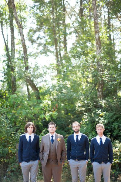 Dressing your groomsmen in cardigans would look great for a casual wedding Washington State Wedding, Preppy Purple, Groomsmen Photography, Groomsmen Ideas, Erich Mcvey, Bridal Party Flowers, Bridesmaid Luncheon, Groomsmen Outfits, Brown Suit