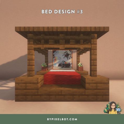 Minecraft 4 Poster Bed, Minecraft Royal Bed, Bedframe Minecraft, Minecraft Single Bed Design, Double Bed Minecraft, Minecraft Bed Frame Ideas, Minecraft Bed Tutorial, Cute Minecraft Beds, Mc Bed Ideas