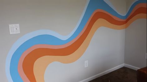 Wavy Wall Paint Design, Squiggle Line Wall Paint, Blob Mural, Paint Squiggle Wall, Groovy Wall Paint, Swirl Wall Paint, Squiggle Wall Mural, Wavy Wall Paint, Striped Bedroom