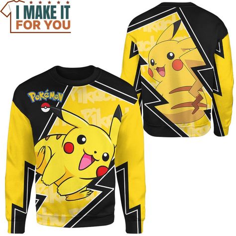 Pokemon Pikachu Classic Sweatshirt, Unique Presents for the Stylish Pokemon Lover Check more at https://imakeitforyou.com/product/pokemon-pikachu-classic-sweatshirt-unique-presents-for-the-stylish-pokemon-lover/ Stitch Hoodie, One Piece Shirt, Zoro Nami, Hoodie Cartoon, Pikachu Plush, Nfl Gifts, Pokemon Anime, Christmas 3d, Pokemon Gifts