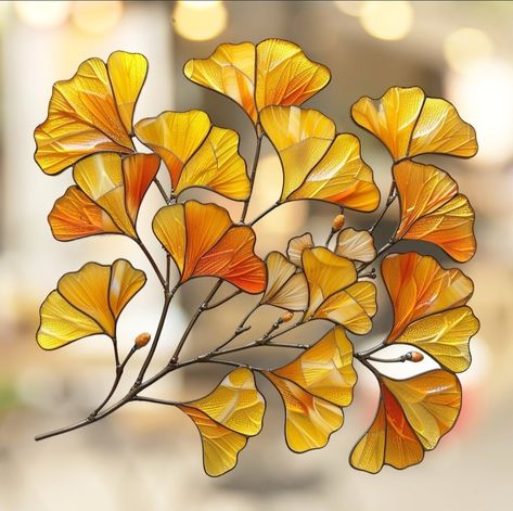 Easy Stained Glass Art, Murmuration Art, Stained Glass Window Clings, Glass Painting Patterns, Stained Glass Effect, Glass Art Pictures, Ginkgo Leaves, Stained Glass Decor, Window Color