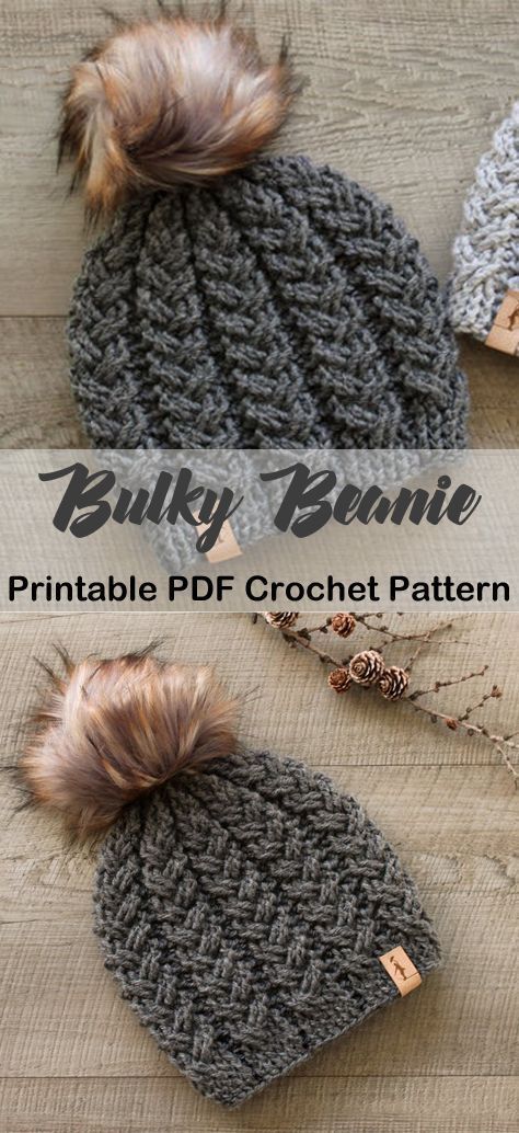 bulky hat Winter Hat Crochet Pattern, Hat Crochet Patterns, Winter Hat Crochet, Bulky Yarn Crochet, Chunky Crochet Hat, Cozy Beanie, Knitted Beanies, Crochet Winter Hats, Easy Crochet Hat