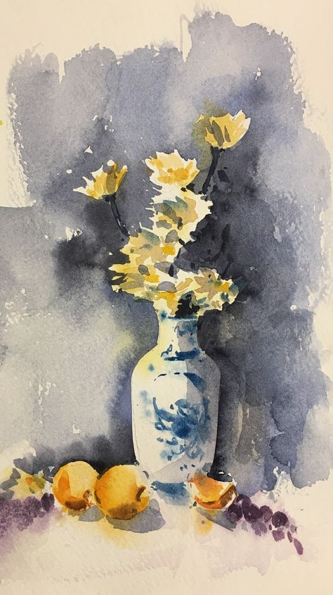 watercolor by simin hormozi Watercolor Flower Still Life, Still Life Watercolor Paintings Easy, Watercolor Stillife, Still Life Drawing Watercolors, Watercolor Paintings Still Life, Watercolor Still Life Paintings, Still Life Watercolor Paintings, Still Life Painting Watercolor, Simple Still Life