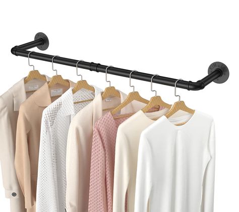 PRICES MAY VARY. Industrial Style: Our Pipe clothes rack is made of great material pipe, is made of high quality iron,unique and vintage look is suitable for your modern rustic steampunk farmhouse house, the clothes rack could be used in your home, bedroom, hallway, closet, laundry entryway, which can well match the various styles of your home, and it is the best choice for you! Sturdy and Durable : Our industrial pipe rack material is very great and durable, pls use 7mm drill bit to drill holes Pipe Clothes Rack, Organized Spaces, Retro Clothes, Closet Rods, Hanging Clothes Racks, Laundry Room Closet, Clothes Rod, Garment Rack, Hanging Rack