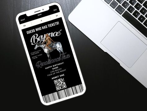 Beyonce Concert Tickets, Beyonce Tickets, Beyonce Show, Concert Ideas, E Ticket, Edit Template, Ideas Birthday, Concert Tickets, Digital Invitation