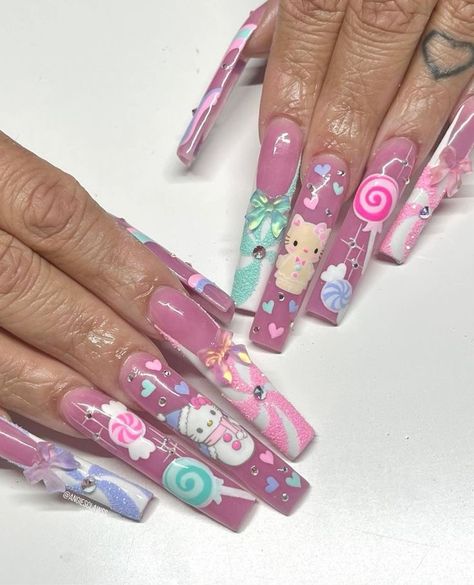 ₊˚ෆ Follow me for more 𐙚 visit my boards ₊˚ෆ Hello Kitty Nails Art, Junk Nails, Punk Nails, My Boards, Airbrush Nails, Girly Acrylic Nails, Hello Kitty Nails, Seasonal Nails, Exotic Nails