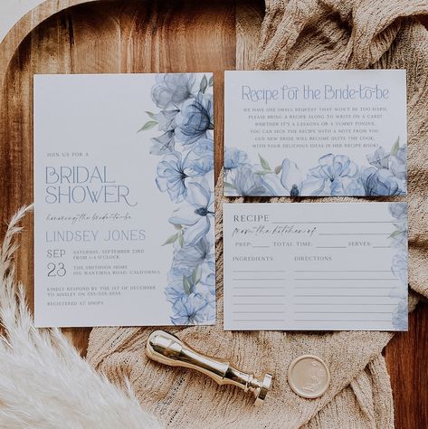 Blue Bridal Shower Themes, Bohemian Invitation, Blue Bridal Shower Invitations, Bohemian Bridal Shower, Bridal Shower Inspo, Something Blue Bridal, Blue Bridal Shower, Minimalist Typography, Boho Bridal Shower