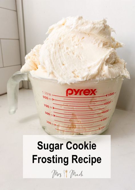 Pin this recipe and make this yummy frosting at home!  Click this pin for the full recipe. The very best sugar cookie frosting there is. This unique frosting is a dance of flavors all complimenting each other. Corn Syrup Frosting, Home Made Frosting For Sugar Cookies, Sugar Cookie And Frosting Recipe, Homemade Sugar Cookie Frosting, Pillsbury Icing Recipe, Sweetex Frosting Recipe, Thick Frosting Recipe, Confectionary Sugar Frosting, How To Make Frosting For Cakes